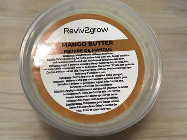 REVIV2GROW Raw Unprocessed Mango Butter (12oz) is a natural, nutrient-rich moisturizer perfect for hair and skin. It hydrates dry strands, softens skin, and promotes healthy scalp and hair growth. Ideal for natural, curly, and textured hair, as well as all skin types. 100% pure, unprocessed, and available at Sareya Beauty in Canada.